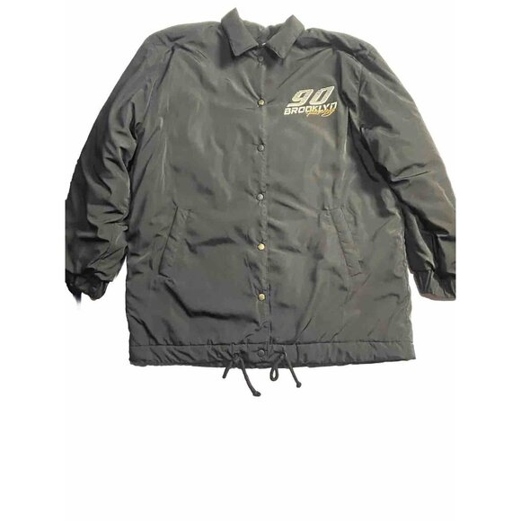 Divided by H&M Black 90 Brooklyn Racing Bomber Jacket Size Small Runs Big Coat - Picture 12 of 16